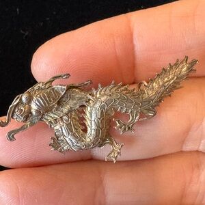 Unusual Vintage Silver-Tone Dragon Brooch